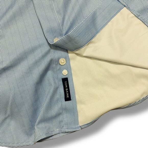 Tom Baine Men’s Blue Plaid Fitted Traveler Dress Shirt Size Small - Picture 7 of 9